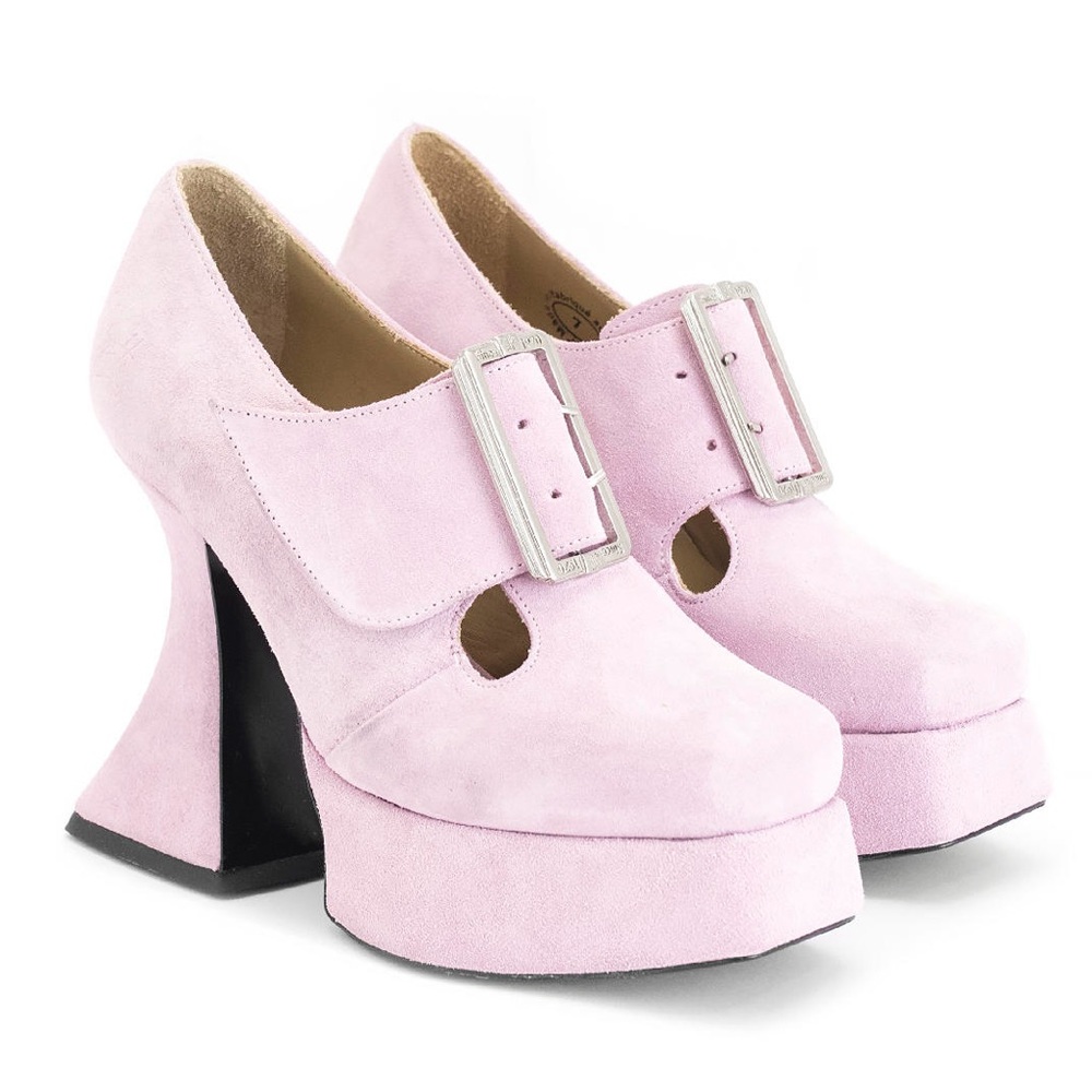 John fluevog Munster suede Pink Platforms 9